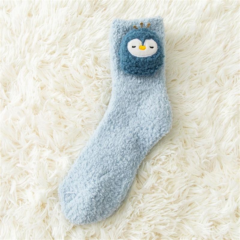 Japanese Women Girl Cute Coral Fleece Slipper Socks 3D Stuffed Animal Doll Thick Warm Thermal Fuzzy Floor Sleeping Socks