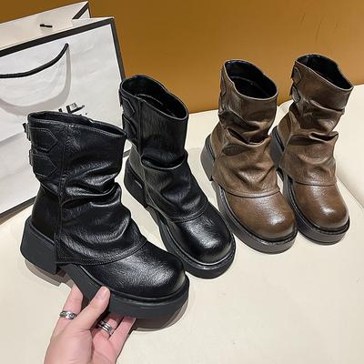 Modă Femei Vintage Cizme Glezna cu Platformă Design Toamnă Iarnă Piele PU Cizmă Scurtă Femei Platformă Anti Alunecare Cataramă Curea Botine