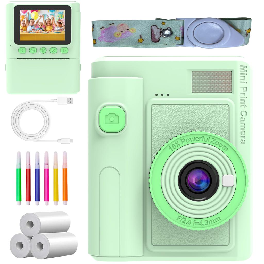 New HD 1080P Kids Print Camera Thermal Paper Instant Print Retro Anytime Photo Video Color Instant Photo Camera Dual Camera