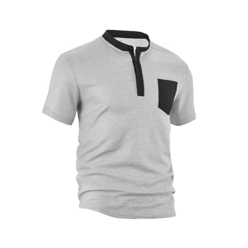 

Мужская летняя вафельная рубашка хенли из полиэстера с цветными блоками и открытой планкой XXXL