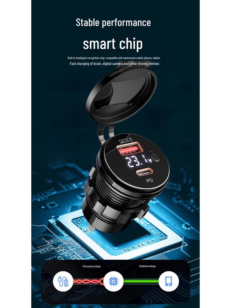 Cross-border Car Charger with PD+QC3.0, Voltage Display & Modified USB Charging