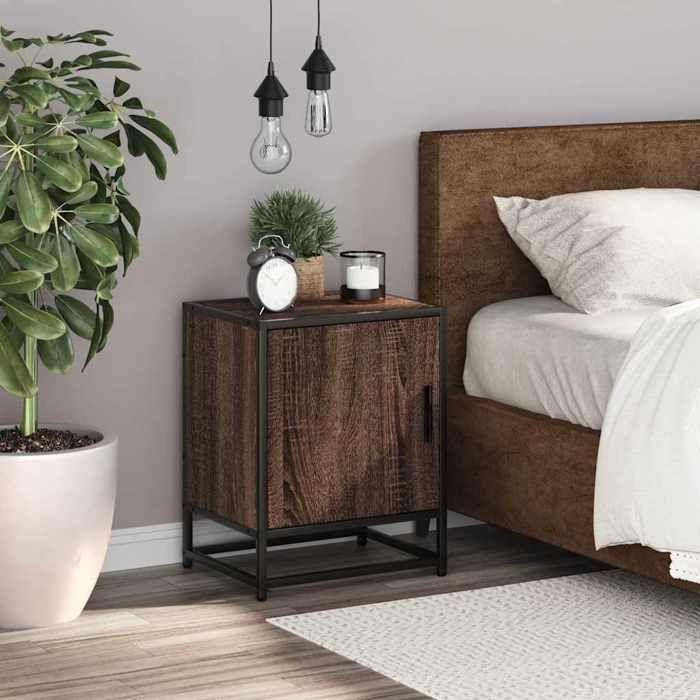VidaXL Bedside Table Brown Oak 40x31x50cm Engineered Wood Metal, Bedside Furniture, Side Table, Bed Cabinet, 848717