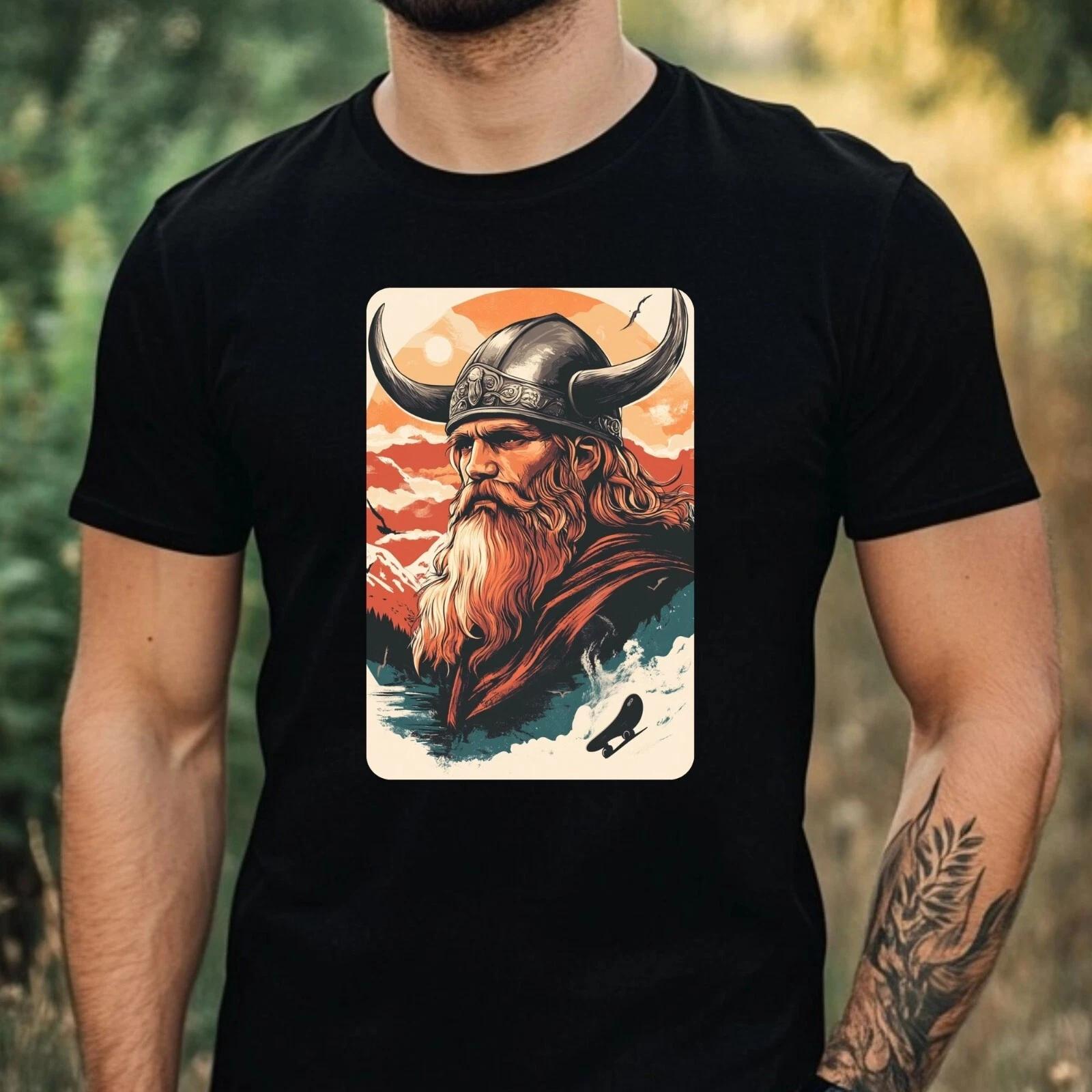T-Shirt Herren Wikinger fährt Skateboard Motiv Baumwolle Größe XS bis 5XL XS