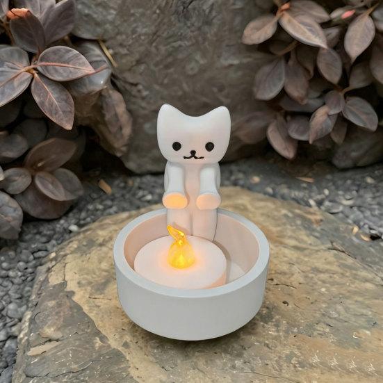 Cute Cat Candle Holder 3D Printed Tealight Candle Holder White Kitten Candle Light