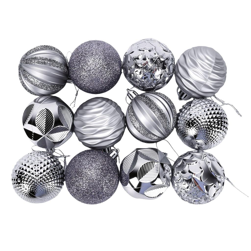 12 Pcs Xmas Ball Ornaments Set 6cm Plastic Hanging Ball Ornaments for Tree Wreath Door Window