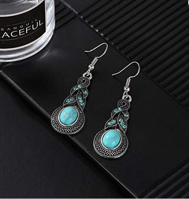 

Style Blue Stone Silver Oxidised Drop Earring
