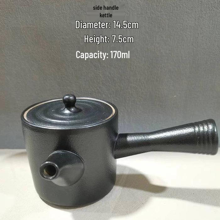 Special Clearance: Black Pottery Teapot Set - Japanese Retro Coarse Ceramic, Anti-Scald, Side Handle, Kung Fu Style