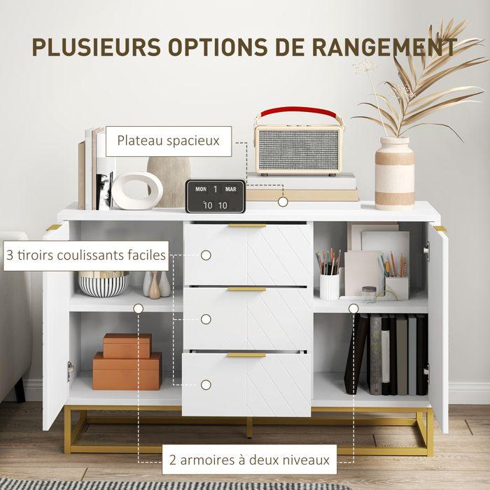 Sideboard - Kitchen Storage Unit - HOMCOM - Contemporary Graphic Design 2 Cupboards 3 Drawers - Wood - 120x40x76cm - Golden White