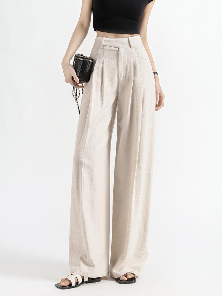 Women's High-Waisted Wide-Leg Linen Pants - Summer 2026 Collection, Loose Fit, Tencel Cotton Blend, Floor-Length