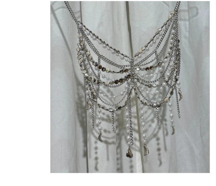 Rhinestone Tassel Body Chain Bikini Halter Bra - European & American Beachwear for Women