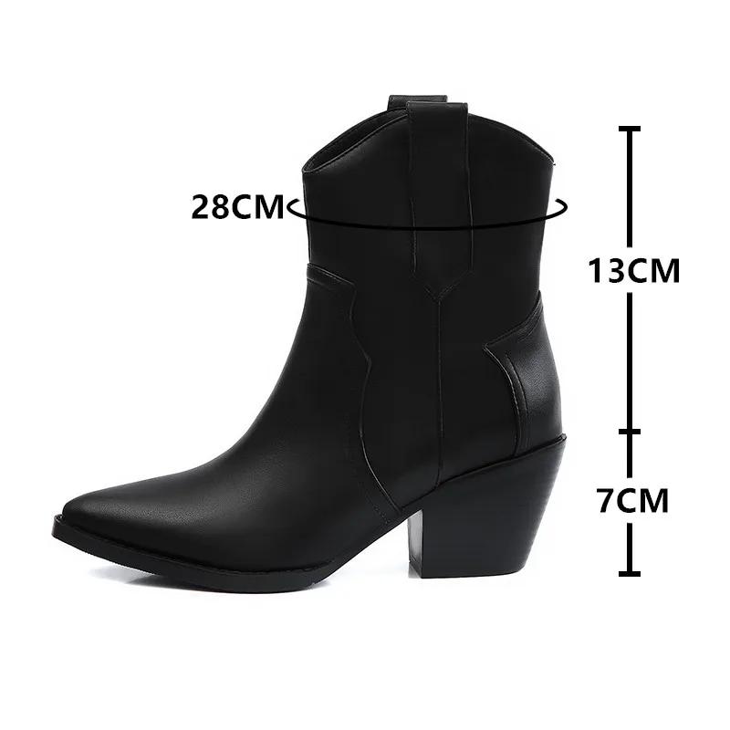 Fashion Plus Size 33-45 Slip-On Retro Black Booties Woman Winter Autumn Western Boots Women 2025 Fashion Ankle Cowboy Boots Shoes Woman