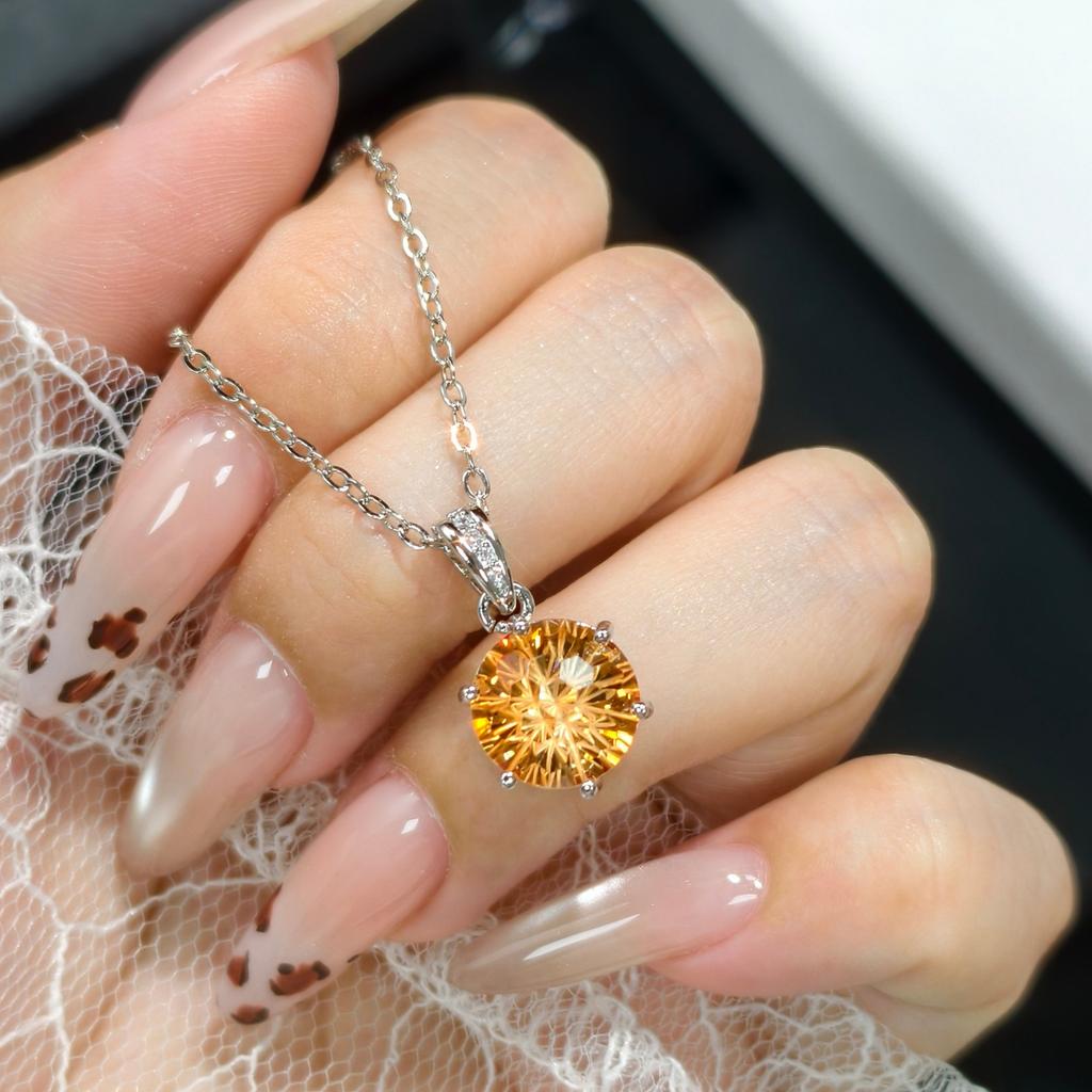 2025 Simple and Elegant Yellow Diamond Open Ring Women's Versatile Earnail Pendant Necklace Three Piece Set
