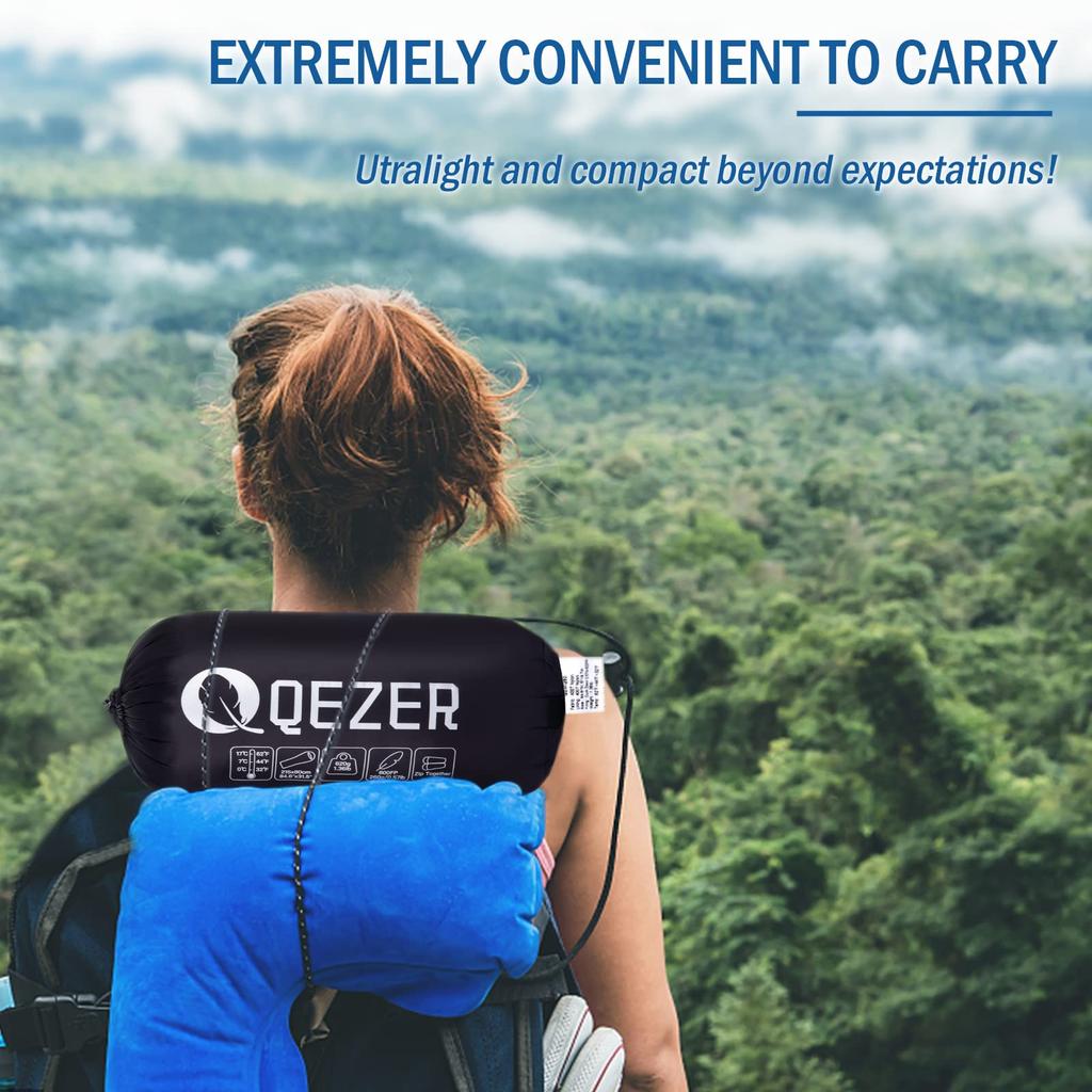 QEZER Down Mummy Sleeping Bag - Ultralight, Compact, -18°C to 20°C, 600FP, All-Season, Camping, Hiking, Car Camping, Emergency Use, Outdoor Sleeping B