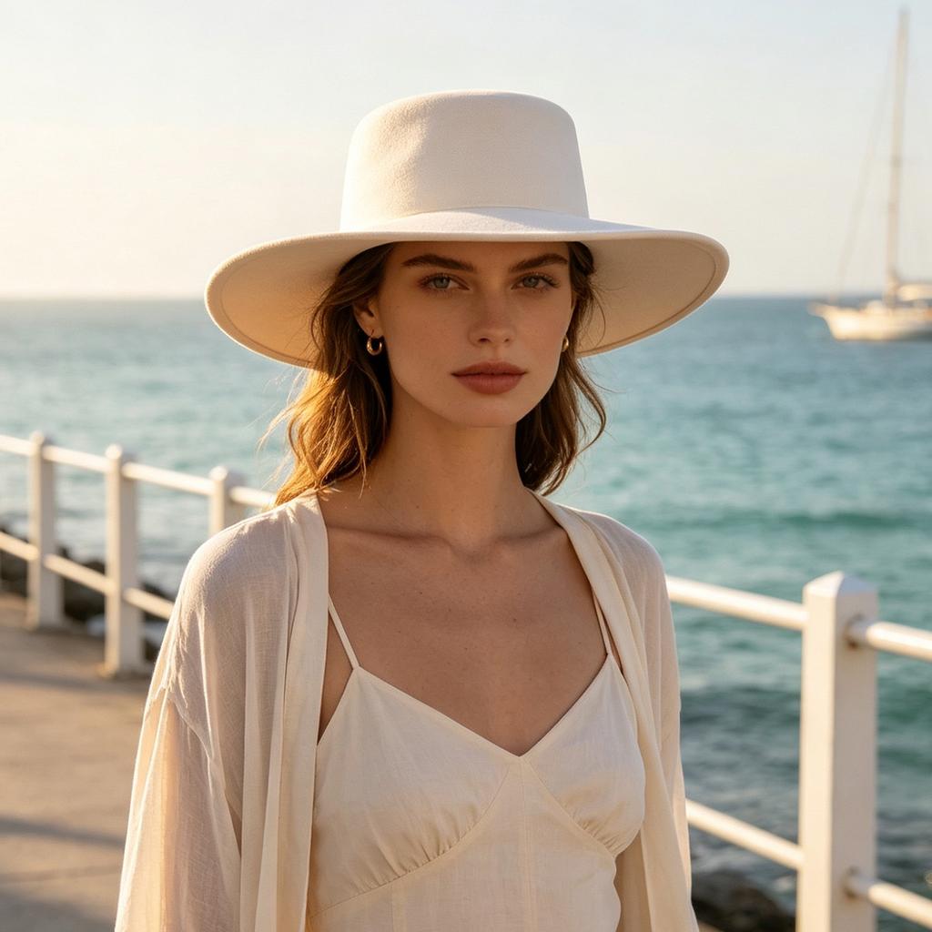 Sophisticated Lady Hat Flat Top Fedora Hat, Wool Blend Derby Cap, Retro Jazz Chic Vacation Travel Wide Brim Felt for Women, Events & Daily Wear Casual