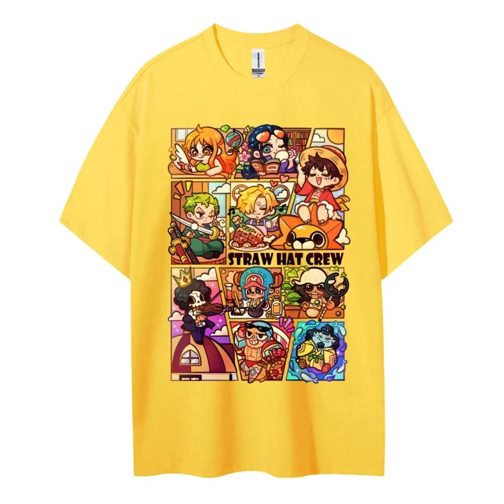 One Piece Cotton Unisex Round Neck Anime TShirt  Mens and Womens Summer New Fashion Breathable Unisex Round Neck TShirt