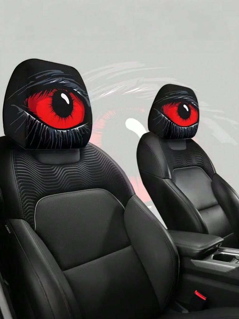 2Pc Red Evil Eye Car Headrest Covers – Funny & Stylish Seat Pillow Covers, a Practical Choice for Long Drives and Car Decoration
