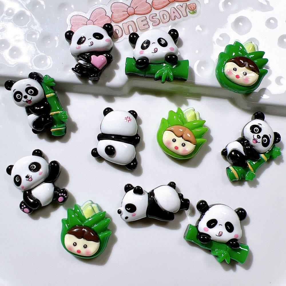 10 Pièces Nouvelles Mignonnes Colorées Collection Panda Dessin Animé, Ornement Dos Plat, Accessoires Nœuds Bijoux