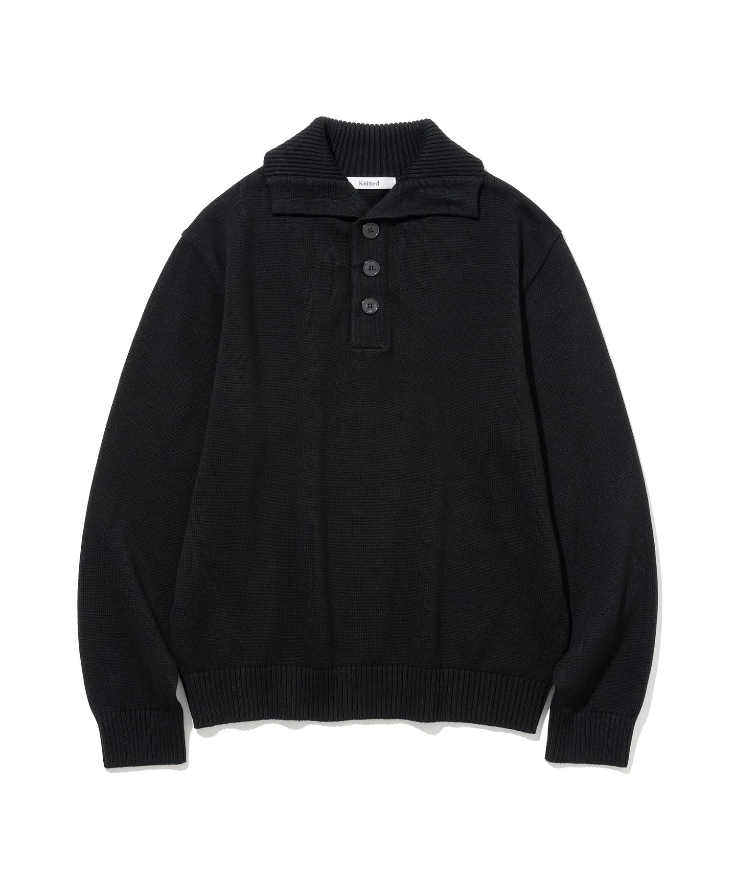Nitied Cotton Button Collar Knit Black L