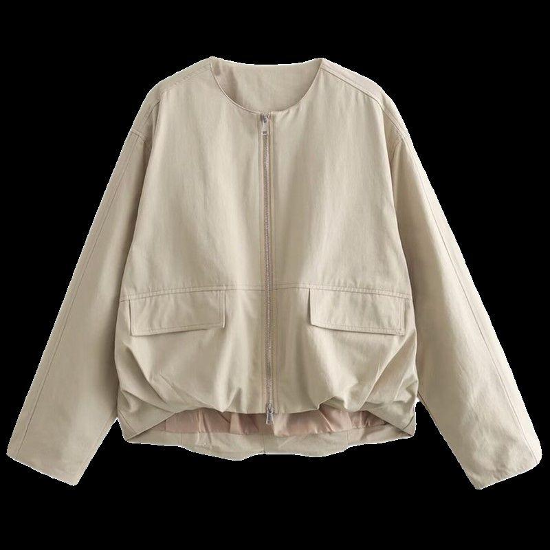 Fashion Style 2024 Spring Female Casual Style Short Pilot Round Neck Jacket Trench Coat Outwear 06740821721