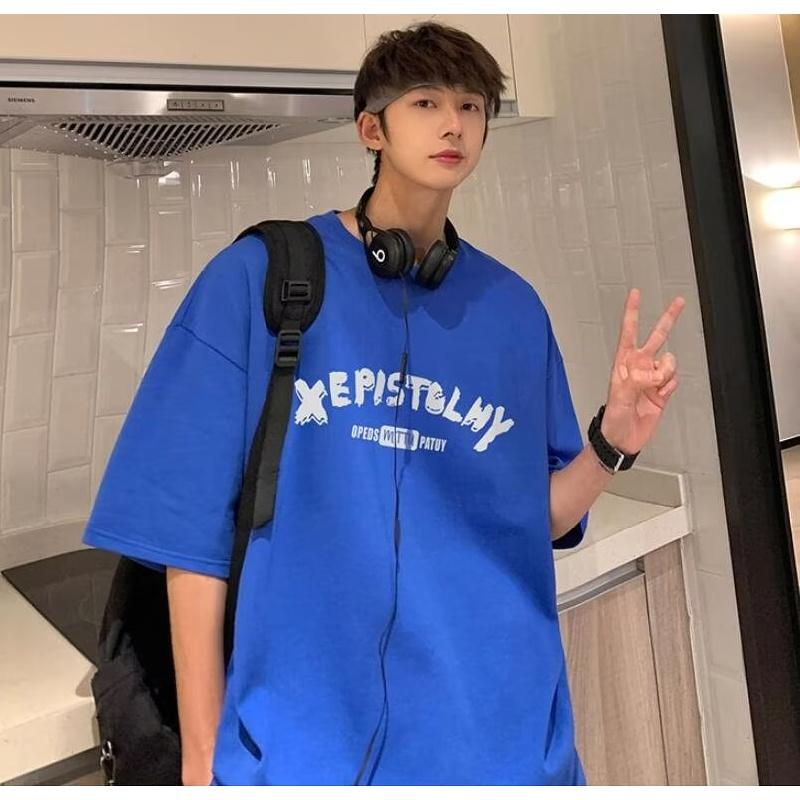 Pánská trička Letter Graphic Print Trička módní značky pro muže oversize trička Muži Oblečení Neformální Tričko Muž Letní Korejský Retro