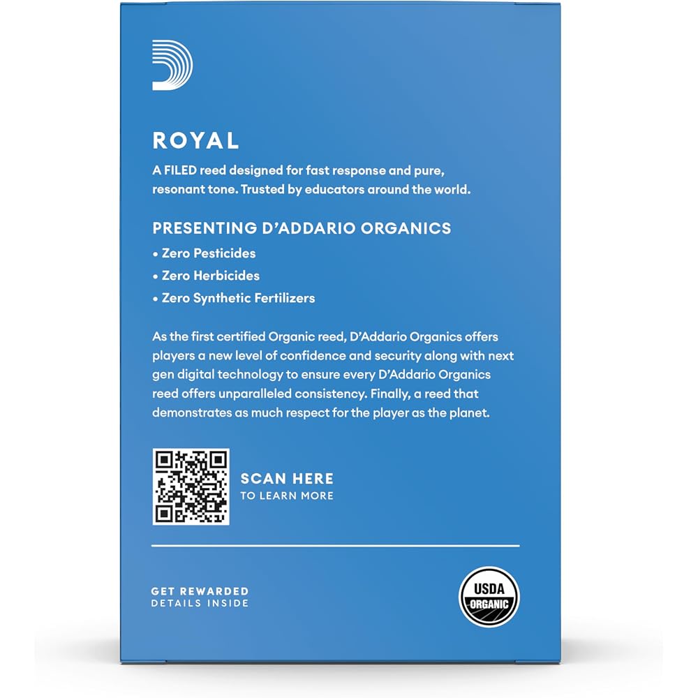 D'Addario WoodWinds Daddario Reed for Bb Clarinet ROYAL RCB1025 [Hardness: 2.5] Pack of 10 [Domes...