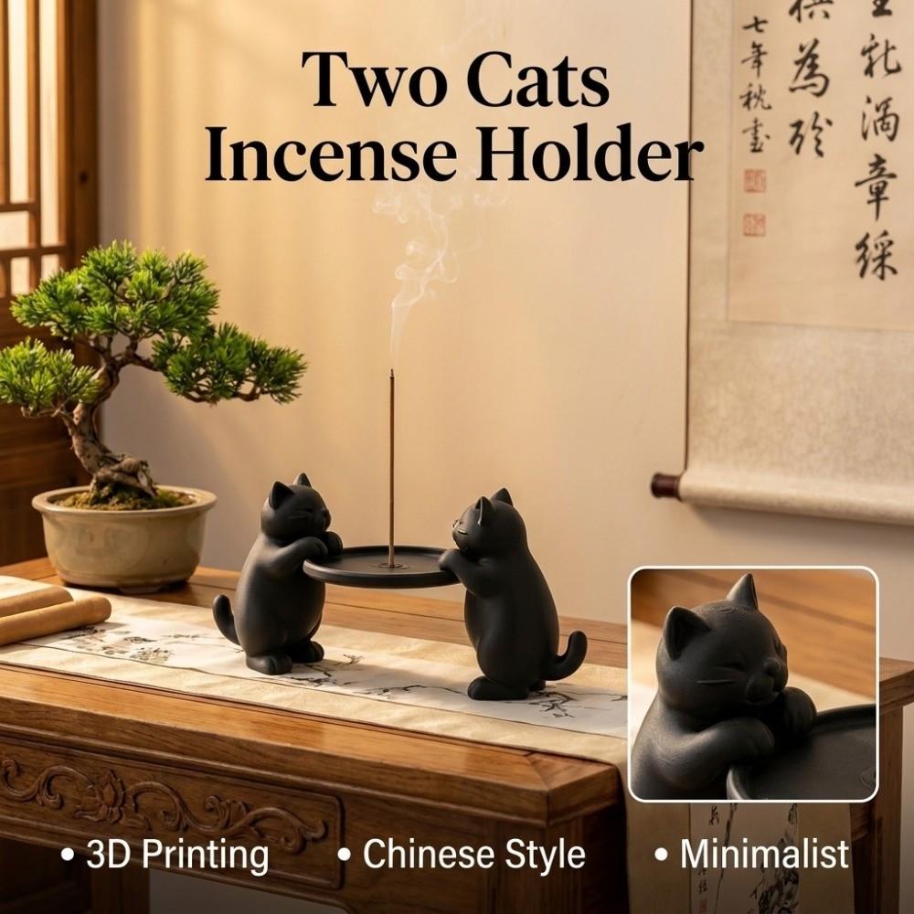 3D Printing Two Cats Incense Holder Minimalist Incense Stick Holder Tea Room