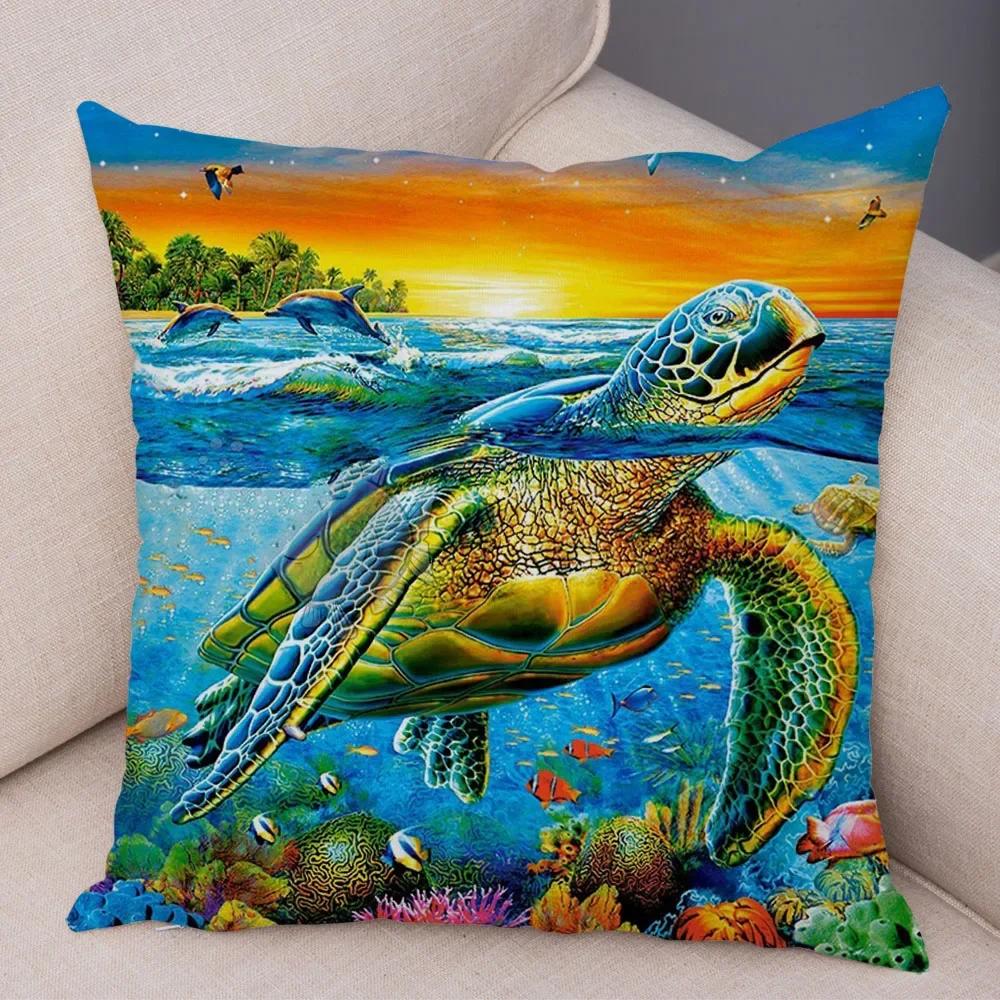 Turtle Shark Dolphin Animal Pillowcase Decor Underwater World Cushion Cover Soft Plush Pillow Case for Sofa Home Car ,(15)
