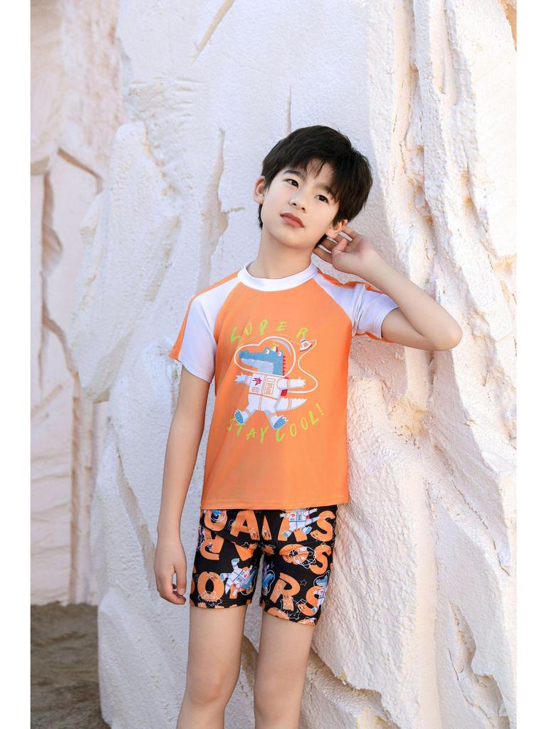 Kids' Cartoon Swimwear Set: Boys' & Girls' Swim Trunks, Short Sleeve for Middle & Big Children