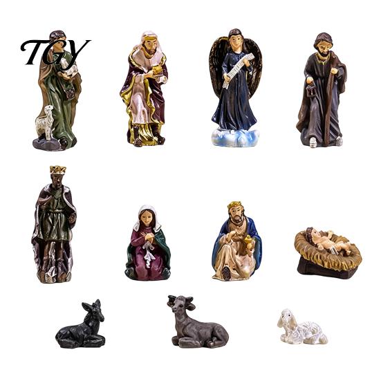 Christmas Home Decor 11 Pcs Nativity Scene Set, Resin Mini Figurines Tabletop Decor, Jesus Birth Holy Family Angel Shepherd Animals Statues, Religious