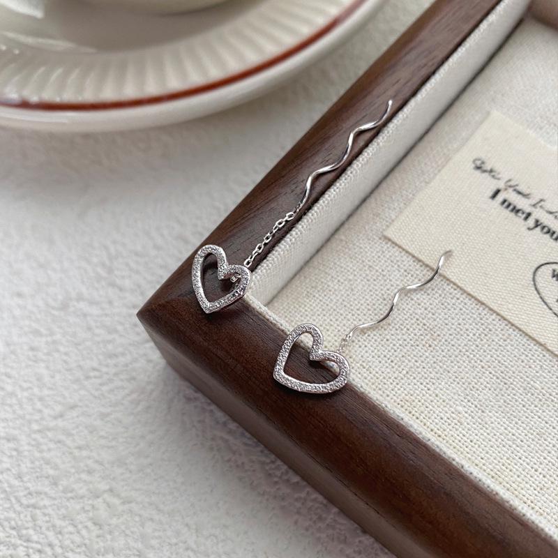 S999 Sterling Silver Heart Tassel Earrings - Niche, Simple Design Pure Silver