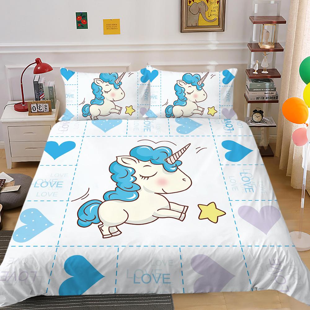 2023 Nový styl Unicorn Printing 3D ložní oblek 100% polyester Ložnice Dekor z mikrovlákna Pohodlný luxusní povlak na přikrývku