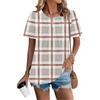 Damen Casual Mode Rundhals Kariert Bedruckt Plissiert Kurzarm T-Shirt Top
