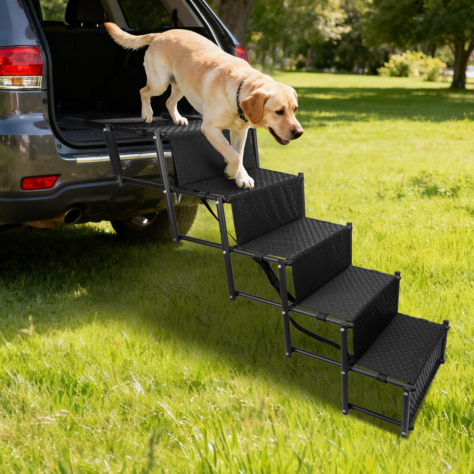 

Dog Steps Pet Ladder Foldable Car Ladder Suitable for Large Dogs to Height Adjustable Joint Support Aluminum Frame 4 Steps Compact Storage Bed Sofa чёрный