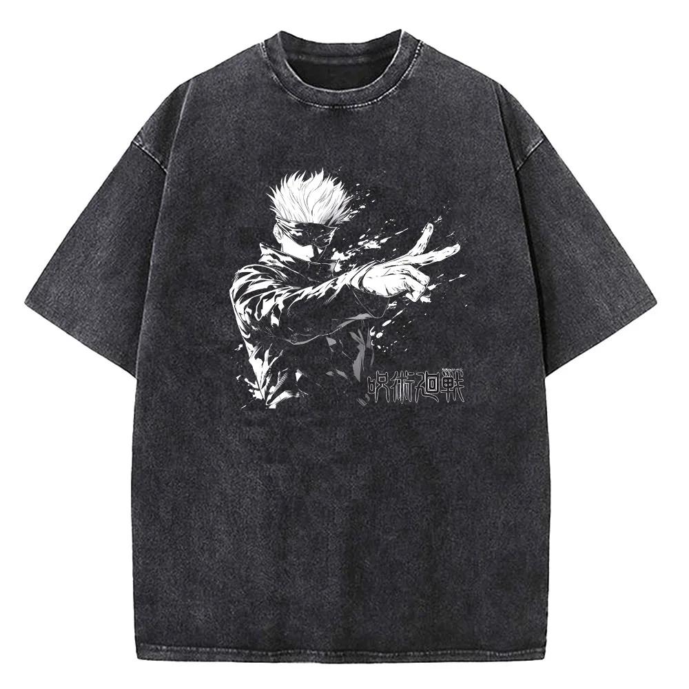 Gojo Satoru Jujutsu Kaisen T-Shirt Herren Damen T-Shirt Vintage Gewaschene Baumwolle T-Shirt Kleidung Sommer Kurzarm T-Shirts Streetwear