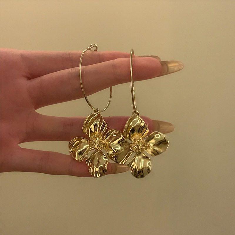 Vintage French Floral Tassel Earrings - Exaggerated Metal Studs Standard
