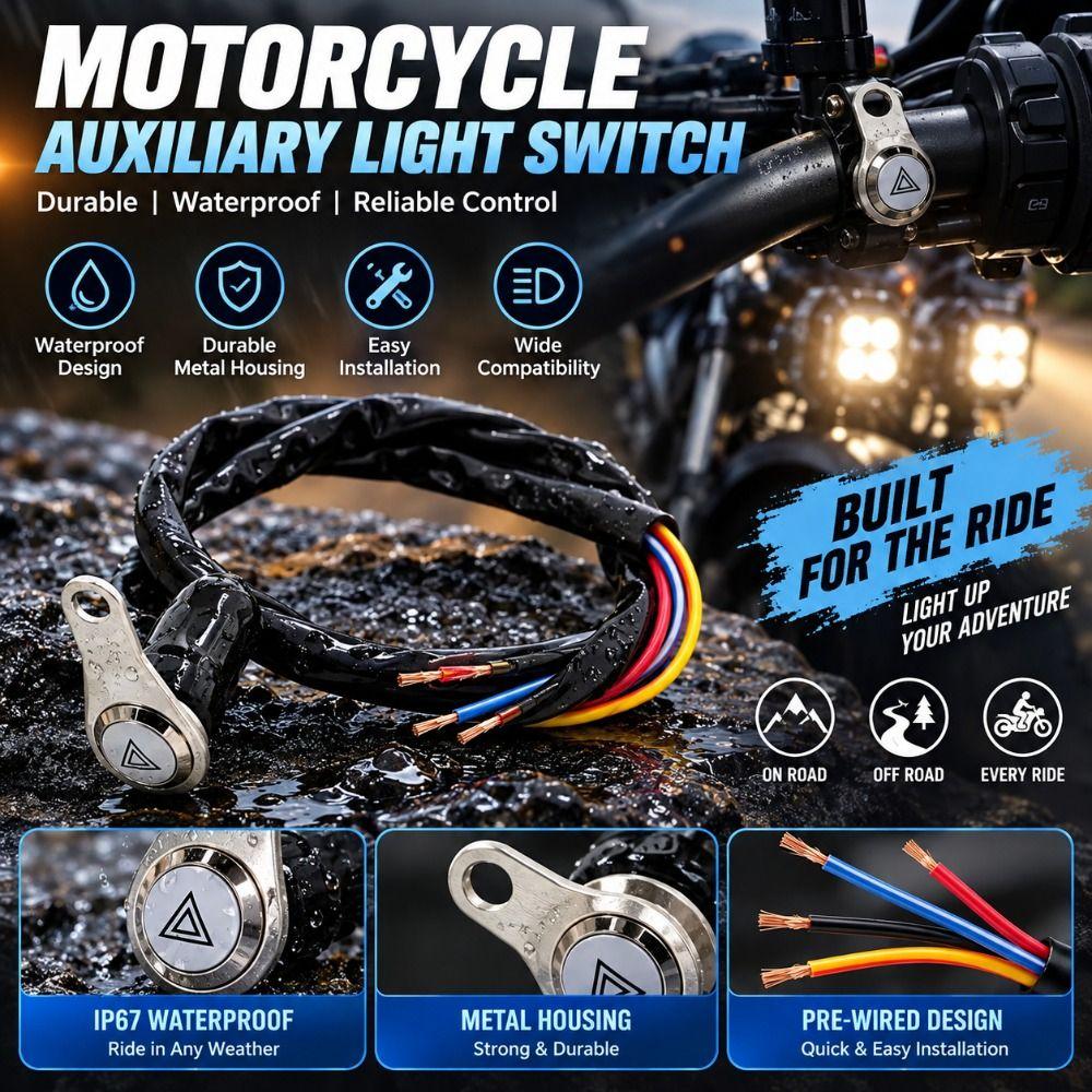 Easy Installation Push Button Switch 5 Wire Spotlight Switch ON-Off Motorcycle Accessories