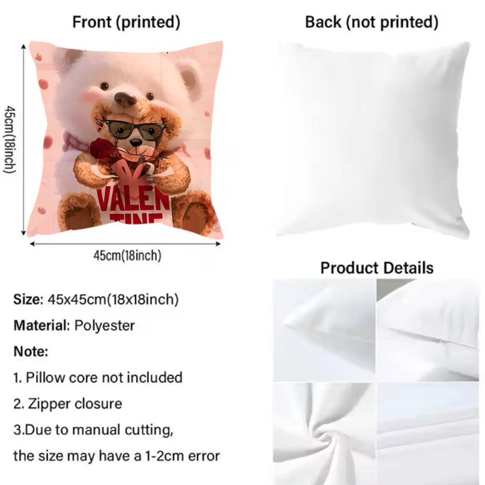 Love Family Companionship Teddy Bear Pillow Case Anti-Dustmite Pillowcase Invisible Zipper Silky Short Plush Sofa Cushion Cover