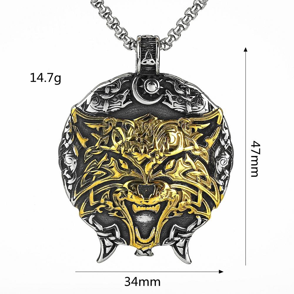Vintage Stainless Steel Men's Viking Wolf Head Pendant Necklace
