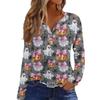 Haut T-shirt Décontracté Mode Femme Imprimé Halloween Col en V Bouton Bordure Manches Longues