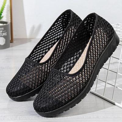 Women Fashion Sweet Light Weight Mesh Breathable Spring Slip On Anti Skid Flat Shoes Lady Classic Comfort Black Shoes Ba301