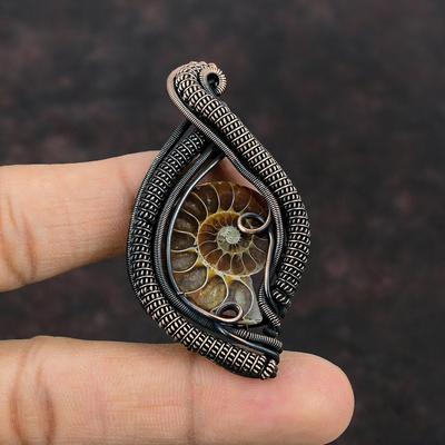 Ammonit Fossil Kupfer Anhänger Draht gewickelt Anhänger Edelstein Kupfer Schmuck handgemachter Anhänger Geschenk für Mama Ammonit Fossil Schmuck für Frauen