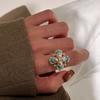 Light Luxury Retro Palace Style Inlaid With Diamonds Turquoise Rings For Women Exquisite Pearl Ring Wedding Fine Jewelry
