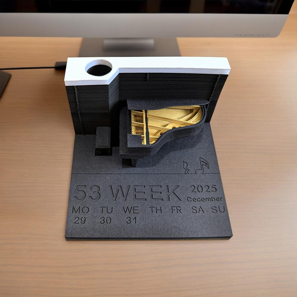Piano Desk Calendar 2025 Time Piece Calendar 3D Calendar Paper Carving Art Memo Pad Notepad for Desktop Decoration