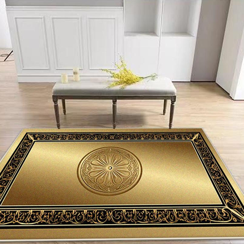 Modern Golden Antiskid Living Room Rug Luxury Big Size Bedroom Carpet Lint-free Soft Sofa Table Mat Easy Clean Machine Washable