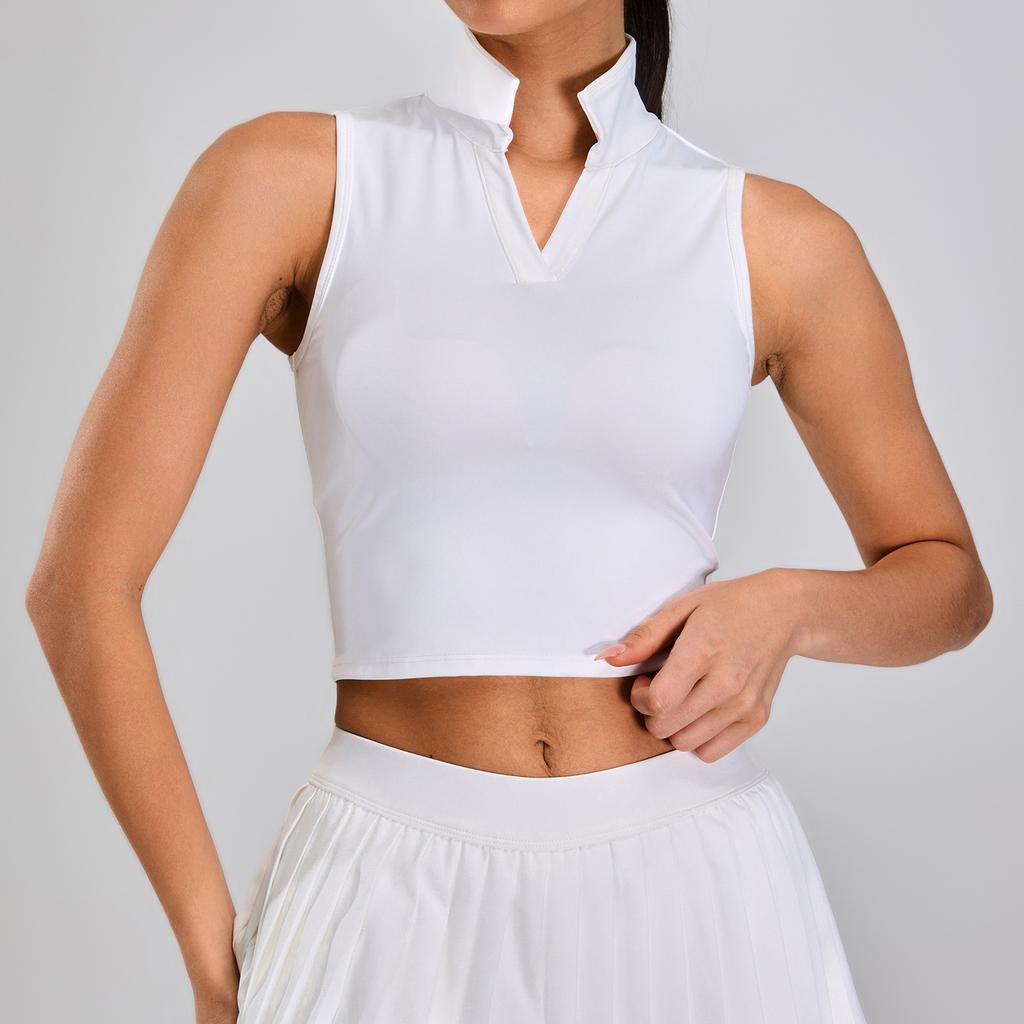 Cloudy breathable lapel sport polo shirt for women's outdoor fitness, running, tennis, sleeveless yoga top