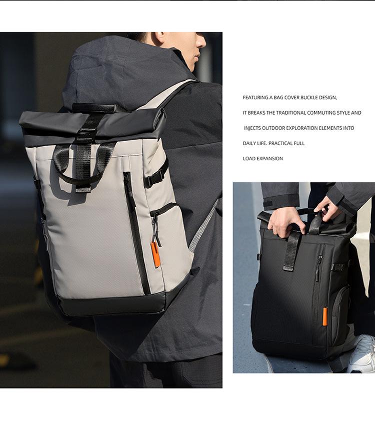 Men's Color-Blocked Roll-Top Backpack: Large Capacity & Multi-functional with Custom Logo Options