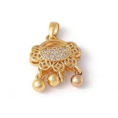 Full Diamond Peace Lock Pendant with Golden Round Bead, National Style Women's Clavicle Chain