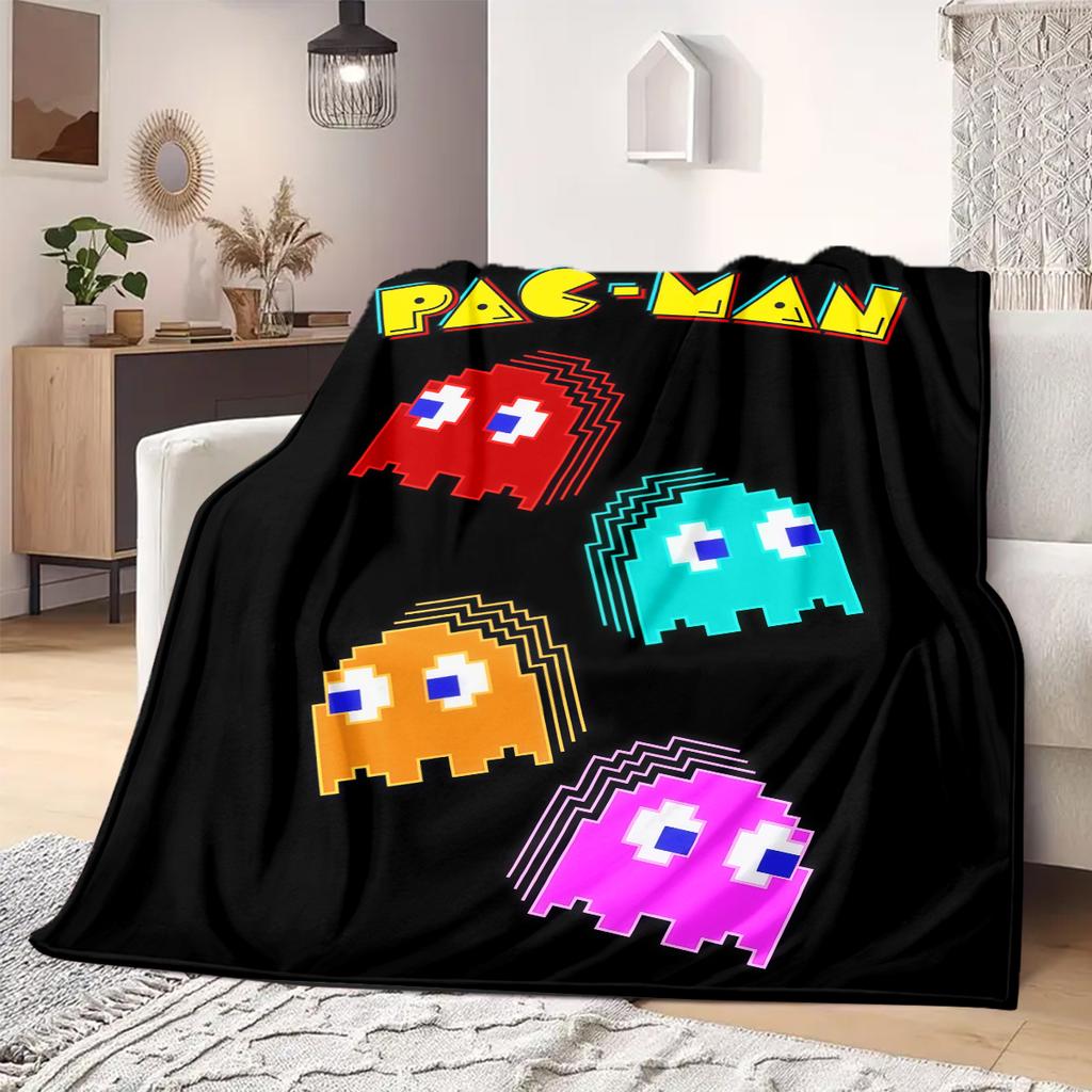 PacMan Anime Print Blanket Warm Comfortable Flannel Blanket Suitable for Bedrooms, Sofas, Beds, Chairs, Picnics, Travel