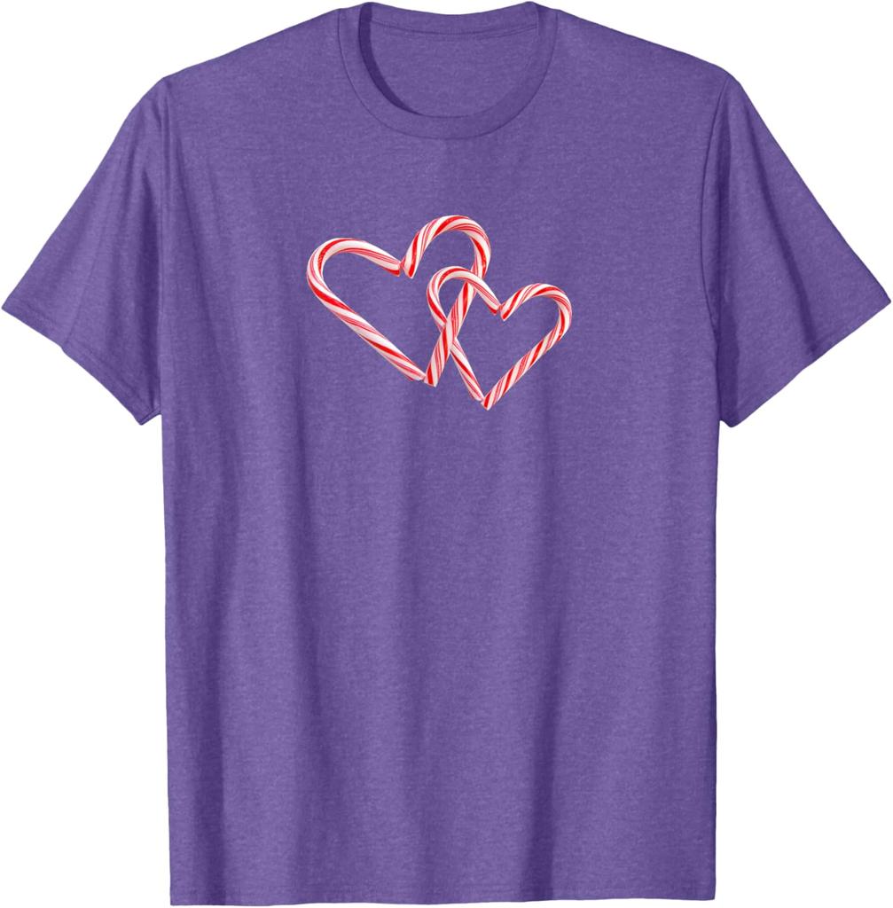 Candy Cane Hearts Graphic Tee Interlocking Peppermint Christmas Holiday T-Shirt