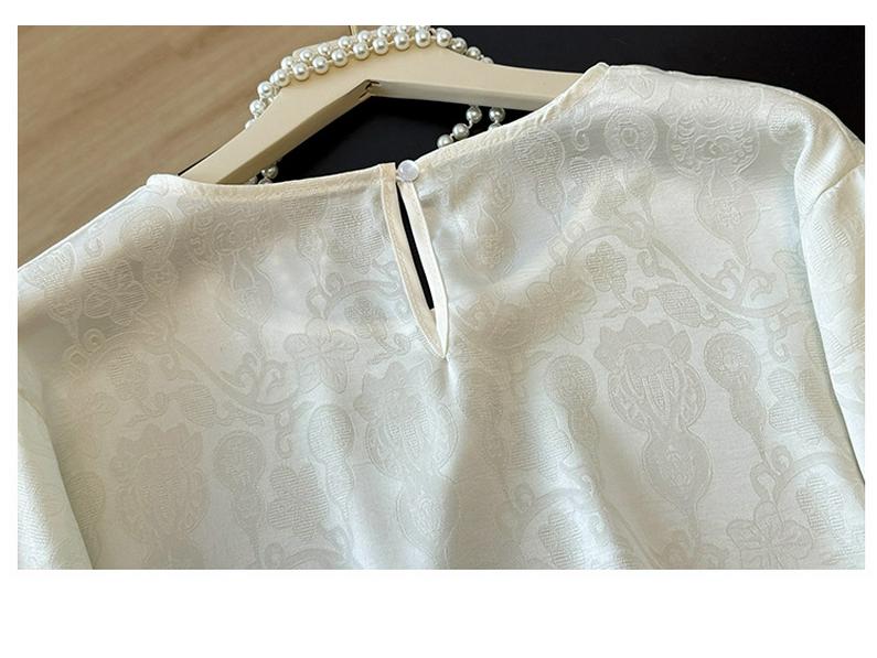 Women's Chinese Style Jacquard Embroidery Satin Shirt - Loose Fit, Round Neck